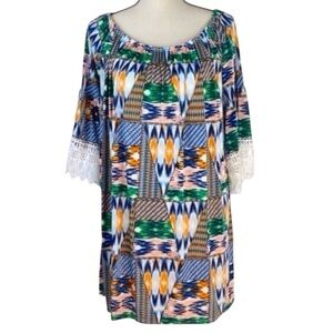 West Loop Abstract Print Lightweight Boatneck Tunic Top Dress 3/4 Sleeve XL